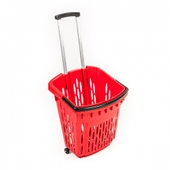 Nákupní košík plastový s kolečky a držadlem MH 38 litrů červený